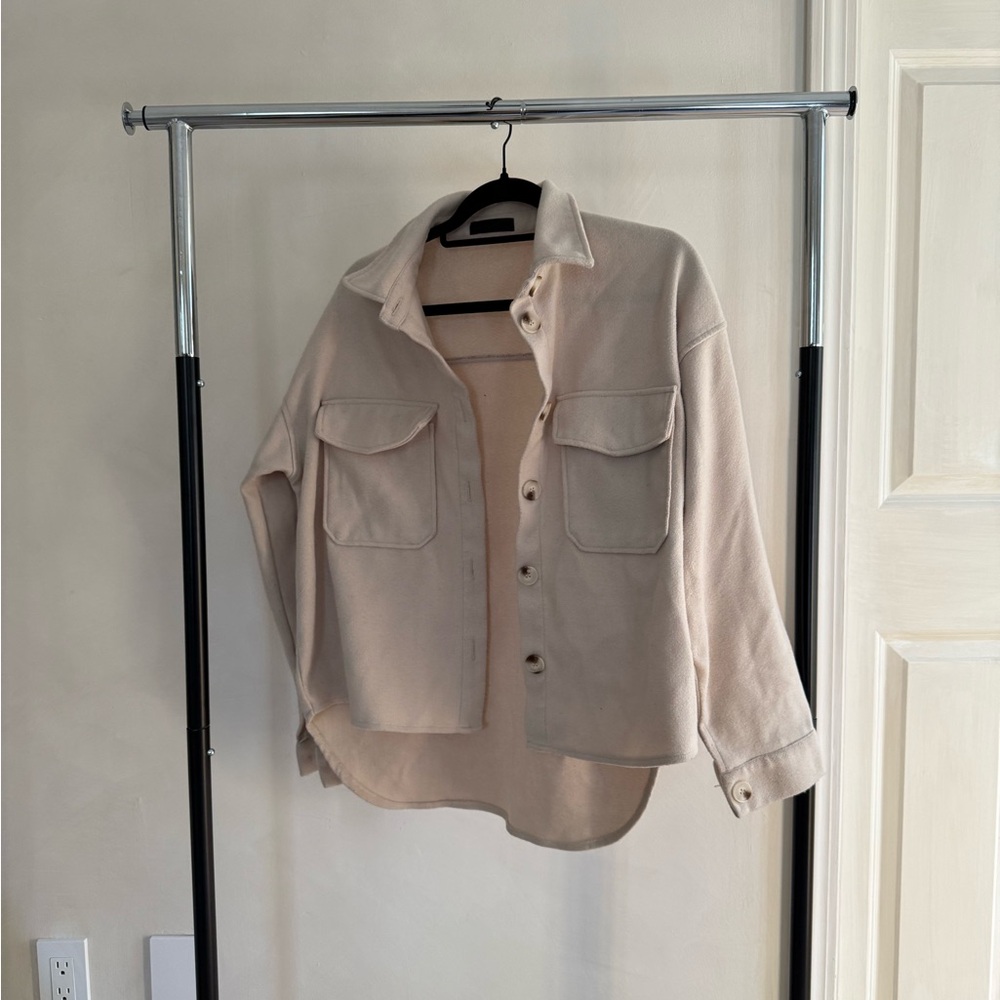 Cream Button-Up Shirt Jacket